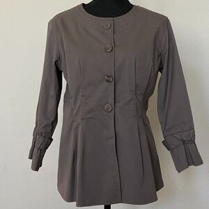 ELIE TAHARI brown cotton blouse Front button closure with belt Size S
